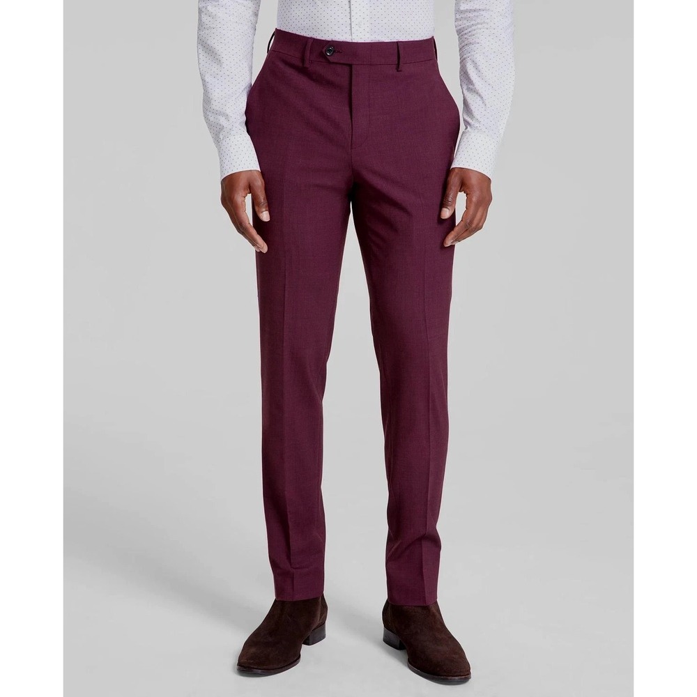 Bar III Mens Slim-fit Dress Pants 29Wx30L Wool Blend Red Solid E101501